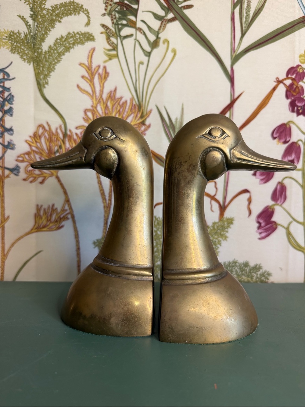 Vintage Brass Duck Head Bookends - Pair